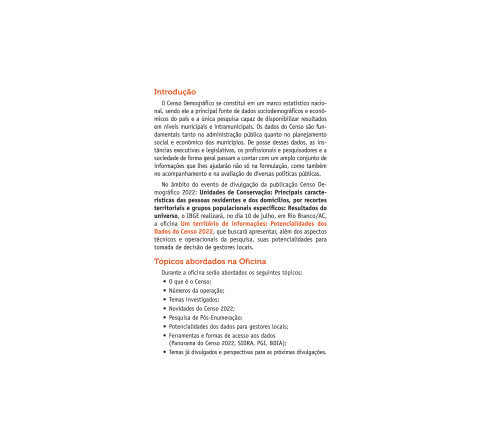OFICINA PRESENCIAL : Um território de informações: Potencialidades dos Dados do Censo 2022 - Rio Branco/AC 10/07