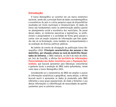 OFICINA PRESENCIAL : Um território de informações: Potencialidades dos Dados Censitários para a População Quilombola - JUIZ DE FORA/MG