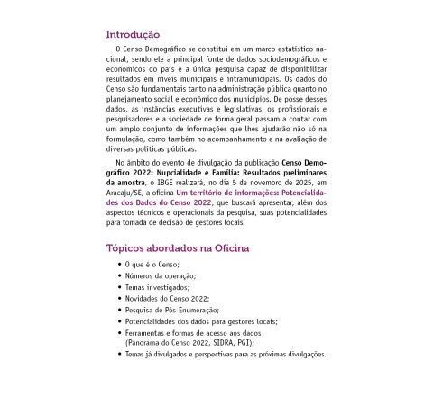 OFICINA PRESENCIAL : Um território de informações: Potencialidades dos Dados do Censo 2022- Aracaju/SE 05/11