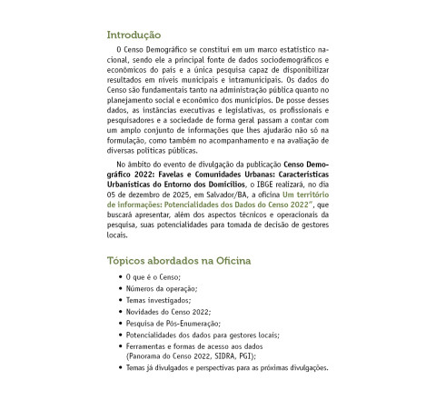 OFICINA PRESENCIAL : Um território de informações: Potencialidades dos Dados do Censo 2022 - SALVADOR/BA | 14:00-17:30 hs
